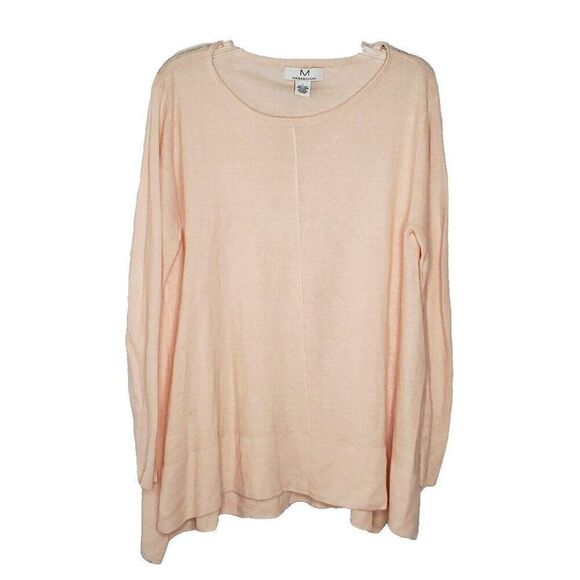 Magaschoni Knit Linen Top Sweater L Pink Lightweight Long Sleeve Rolle Boat Neck - Picture 1 of 6